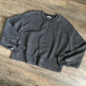 Zara Charcoal Ribbed Crewneck Top